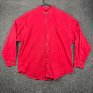 Eddie Bauer Mens Red Long Sleeve Button Up Shirt XL 100% Cotton Pocket